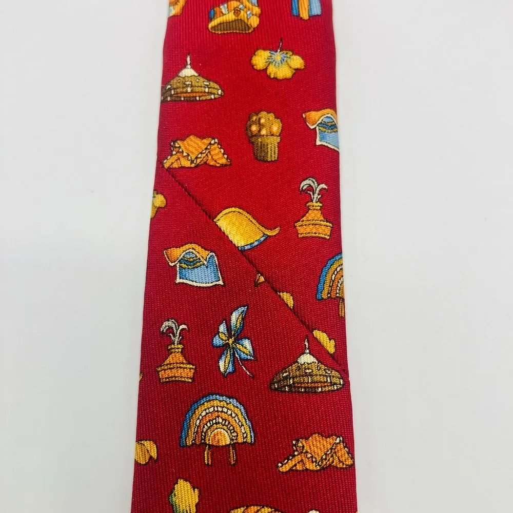 Salvatore Ferragamo‎ Red Headwear/Flower Silk Tie Made In Italy